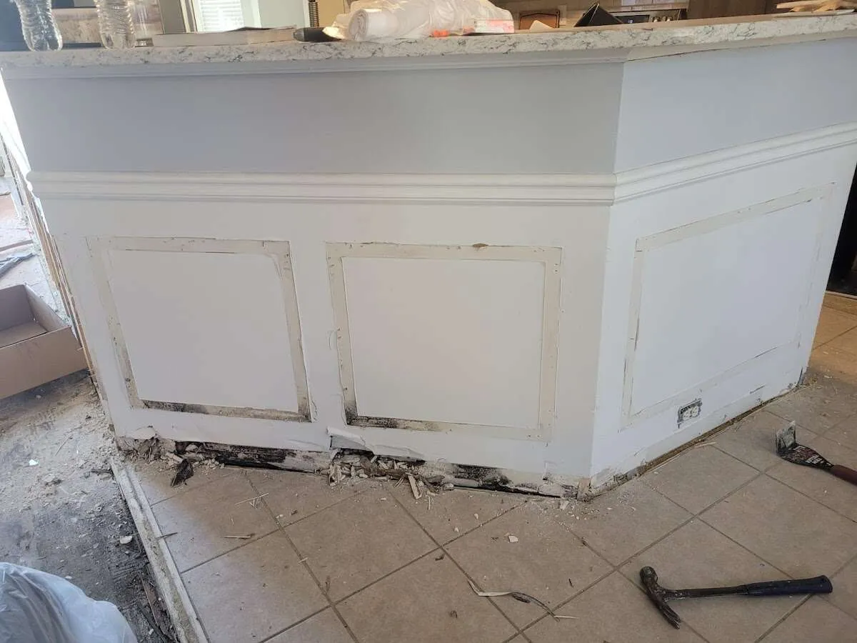 Water damage and mold on kitchen during Sewage Cleanup & Sanitation in Melbourne